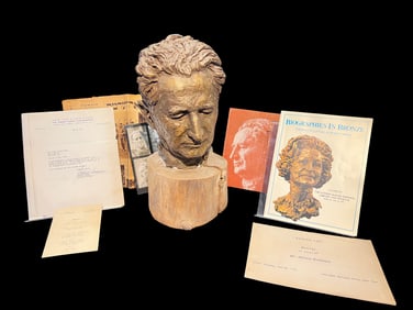 Bronze colored Plaster Bust of Dr. Nahum Goldmann by Robert Berks (1922–2011), with Ephemera