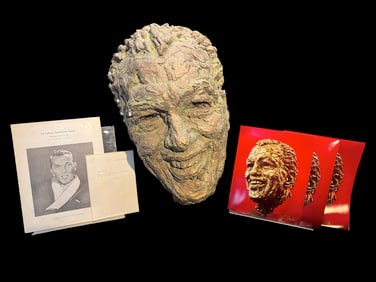Plaster portrait bust of Ed Sullivan by Robert Berks with Friars Club testimonial dinner program