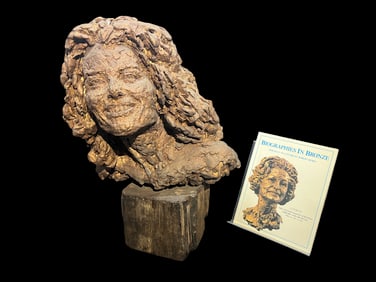 Robert Berks Painted Plaster Bust of Maria Shriver, Signed; Bronze-Patina Finish