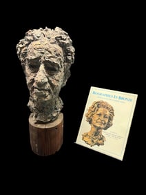 Robert Berks (1922–2011), Bronze Portrait Bust of an Unidentified Man on Wood Base, 1959