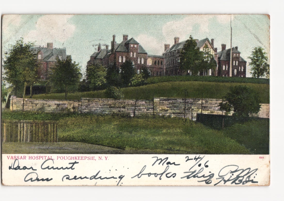 Vassar Hospital, Poughkeepsie, New York, Early 1900s Illustrated Architectural Postcard (1 of 2)