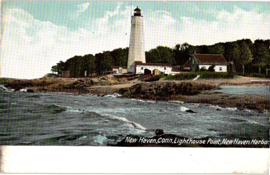 Lighthouse Point and Shoreline View, New Haven Harbor, Connecticut Early 20th C. postcard. (1 of 2)