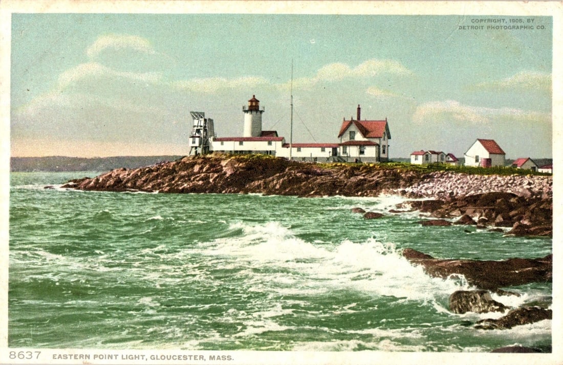 Eastern Point Light Station, Gloucester, Mass. Coastal View, 1905 Photochrom Postcard (1 of 2)