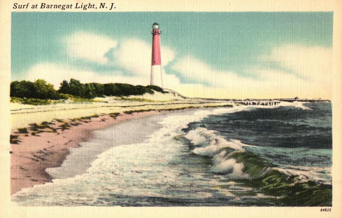 Barnegat Light, New Jersey Oceanfront Lighthouse and Crashing Surf Scenic View postcard (1 of 2)