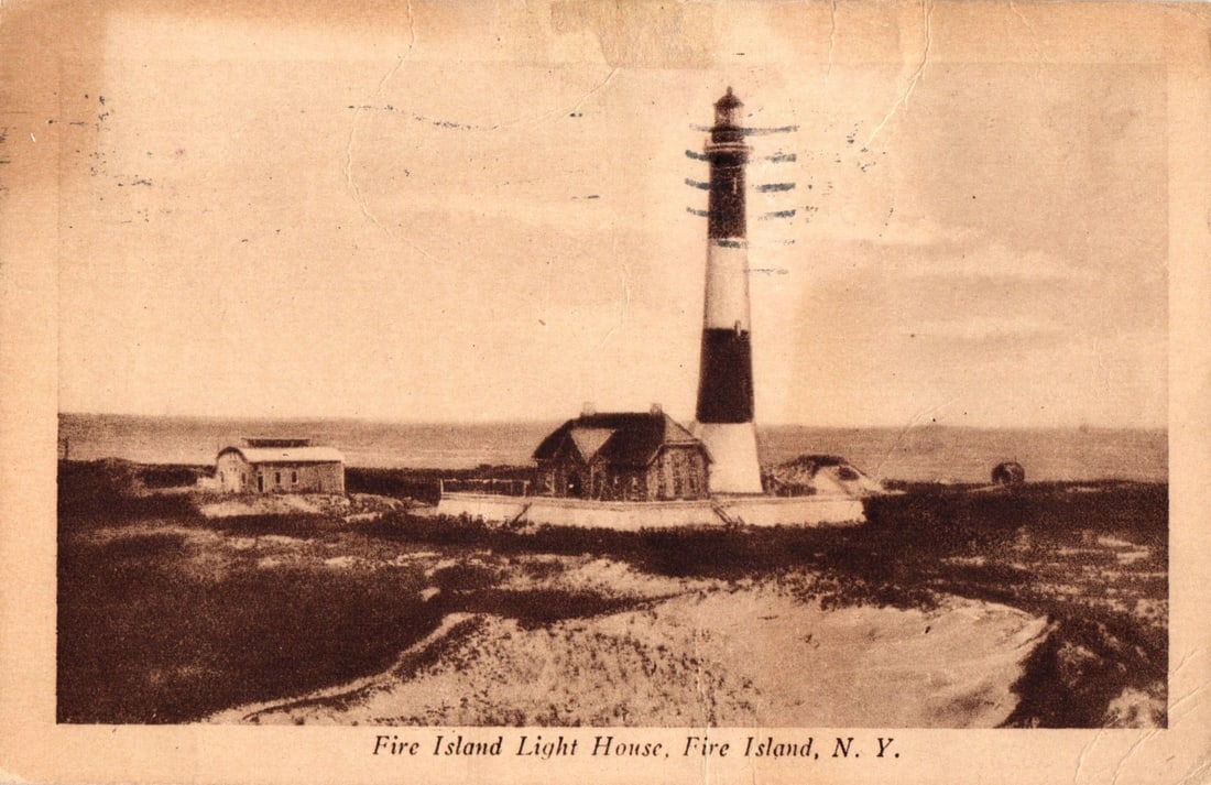Fire Island Lighthouse, New York, 1931 Postcard featuring a Coastal Landscape Scene (1 of 2)