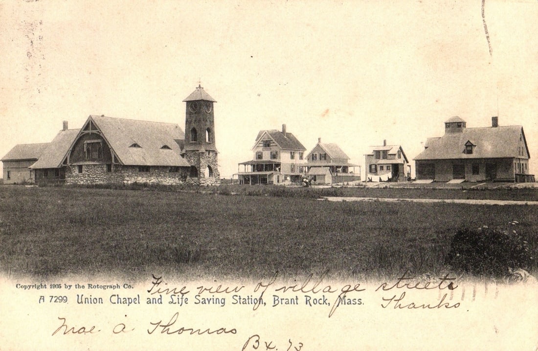 1905 photographic postcard of Union Chapel and Life Saving Station, Brant Rock, Massachusetts. (1 of 2)