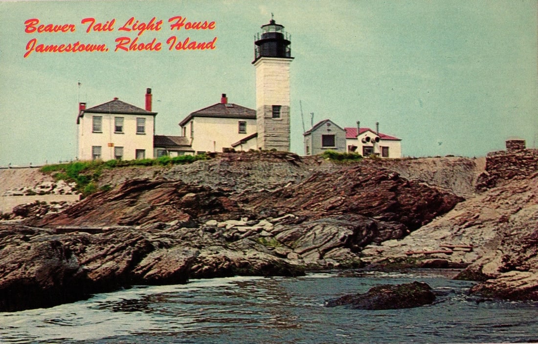 Beaver Tail Lighthouse, Jamestown, Rhode Island, New England coastal view postcard (1 of 2)