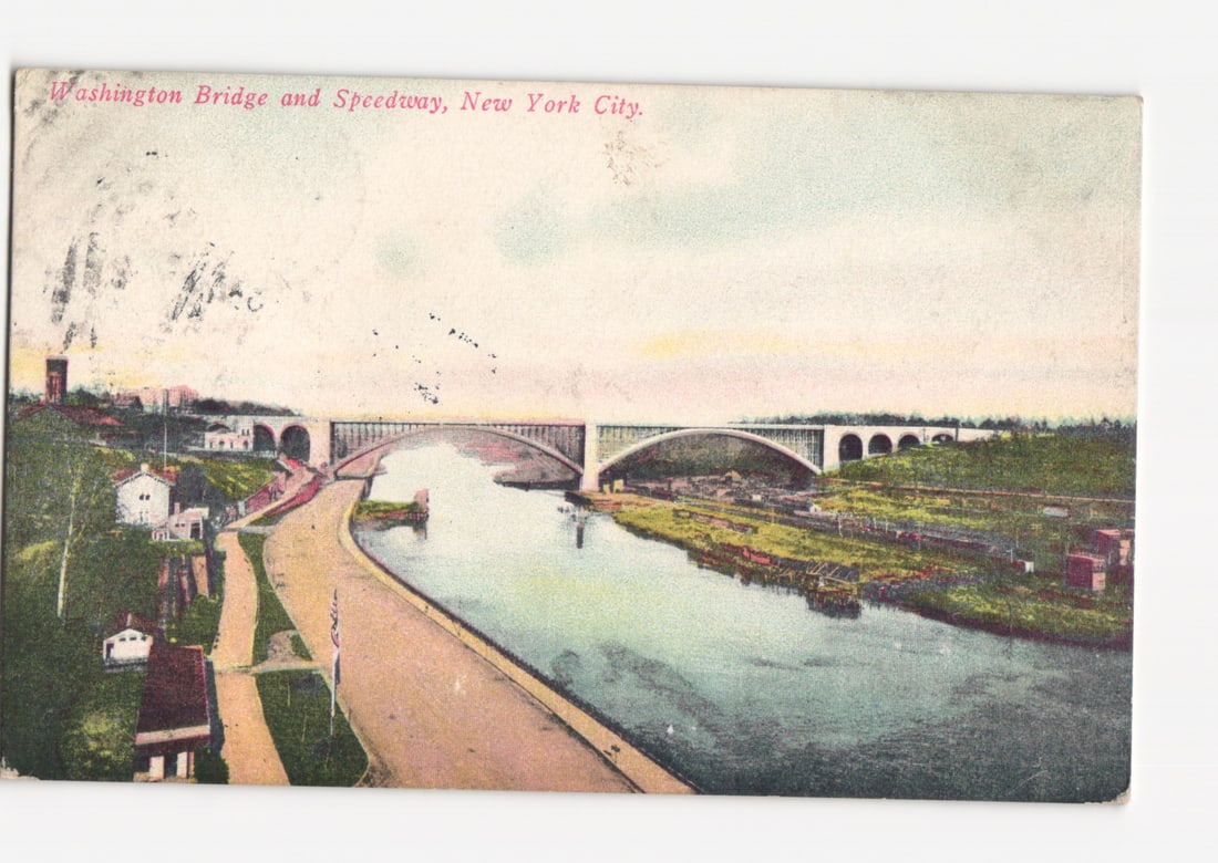 Panoramic View of Washington Bridge and Speedway, New York City, circa 1910s Postcard (1 of 2)