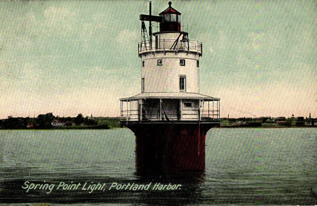 Hand-Tinted Postcard of Spring Point Light Lighthouse, Portland Harbor, Early 20th Century (1 of 2)