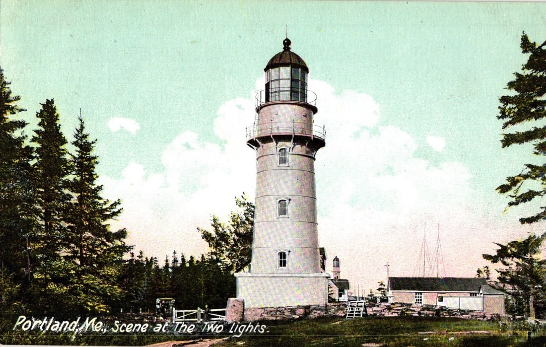Two Lights Lighthouse Scenic View Chromolithograph Postcard, Portland, Maine, Early 1900s (1 of 2)