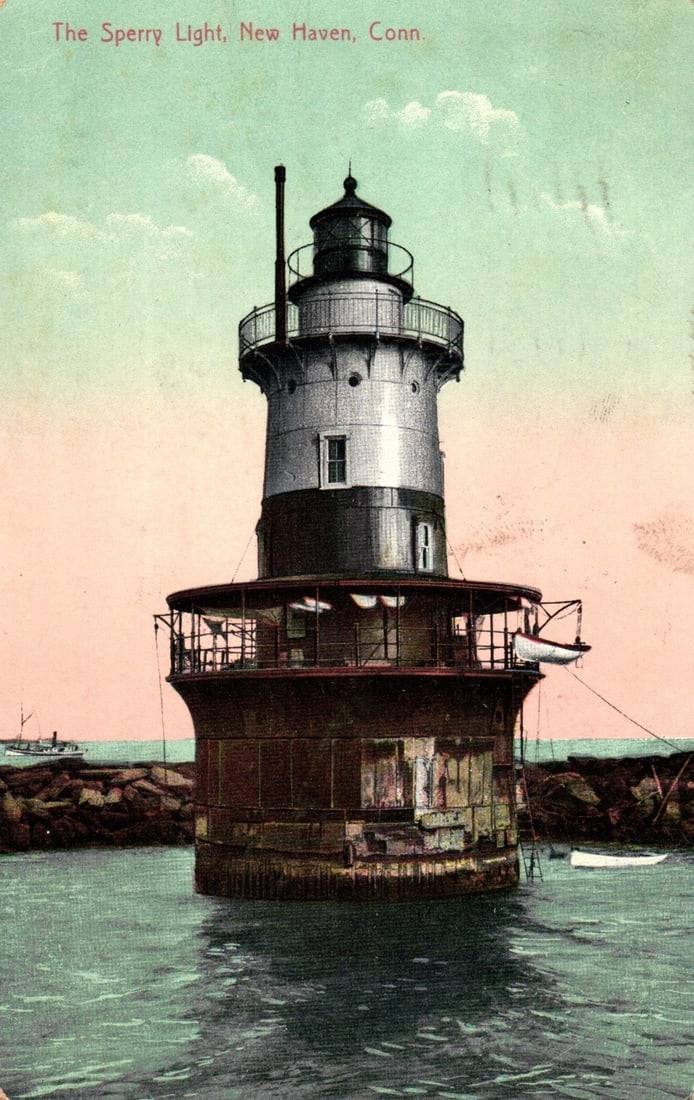 Historic postcard depicting The Sperry Light Lighthouse, New Haven, Connecticut, circa 1912. (1 of 2)