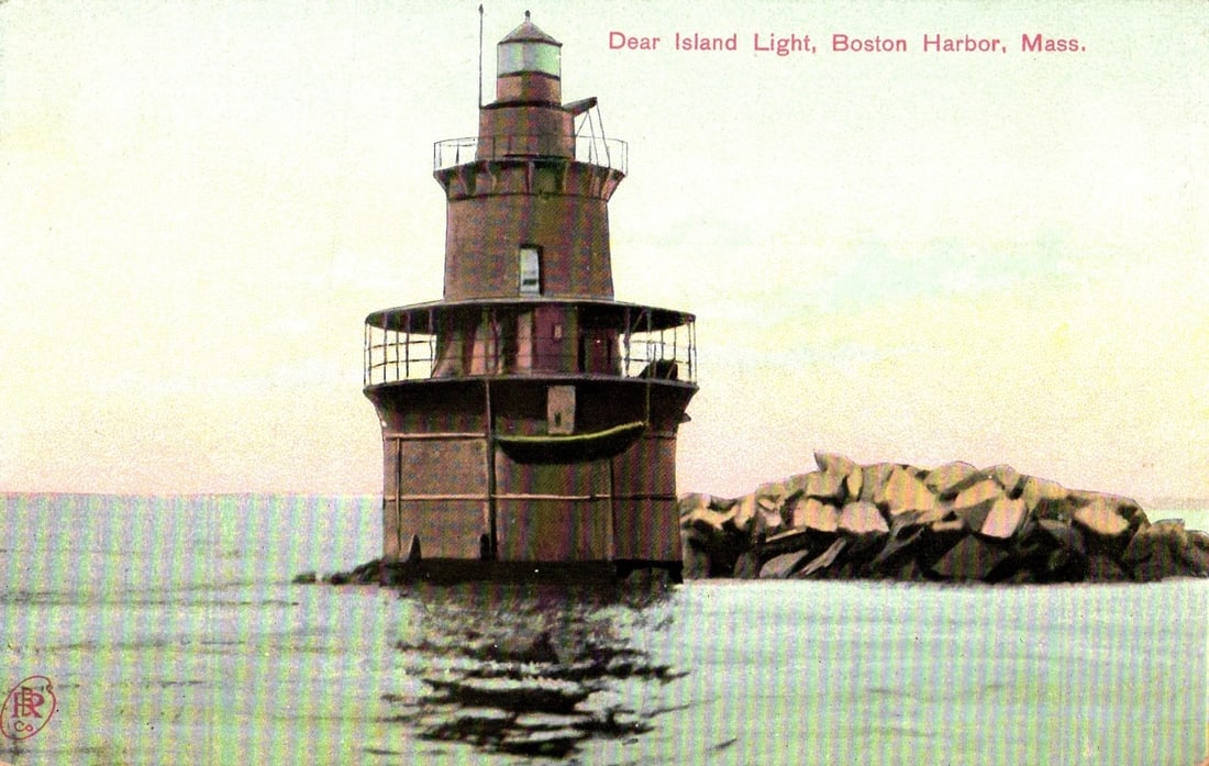 Deer Island Light, Boston Harbor, Massachusetts, a scenic nautical postcard view from 1900s (1 of 2)