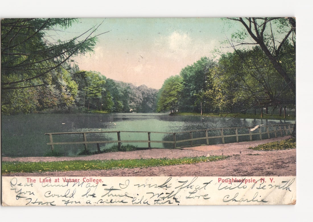 Early 20th Century Poly-Chrome Postcard: The Lake at Vassar College, Poughkeepsie, New York. (1 of 2)