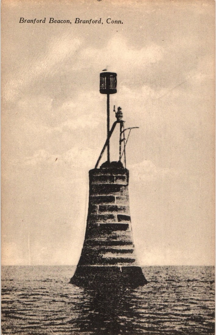 Historic Branford Beacon, Branford, Connecticut, conical stone structure on water postcard (1 of 2)