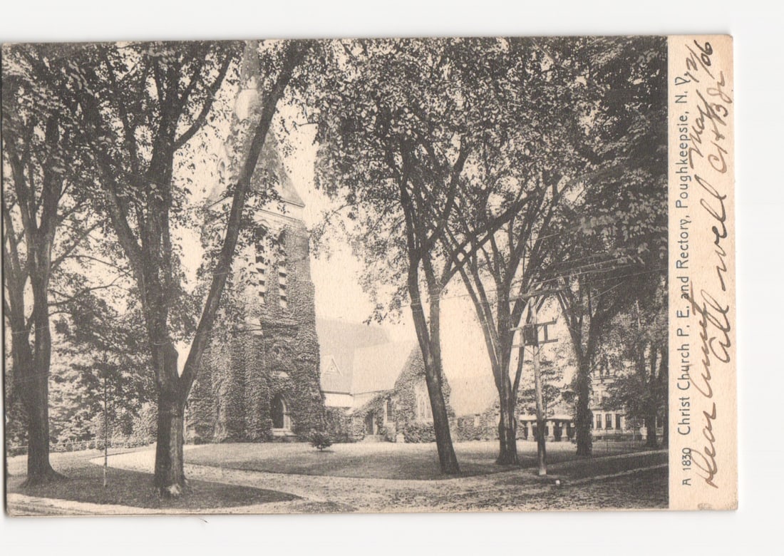 Historic 1908 Christ Church P. E. and Rectory, Poughkeepsie, New York, photograph postcard (1 of 2)