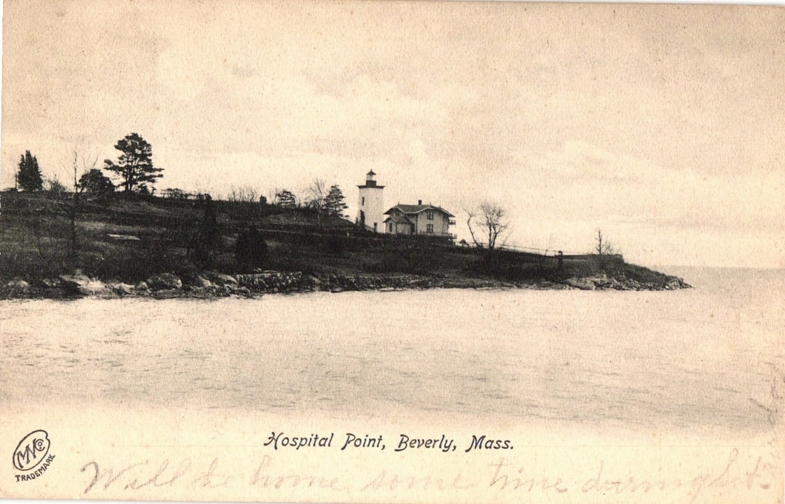 Lighthouse at Hospital Point, Beverly, Massachusetts, early 20th century photographic postcard. (1 of 2)