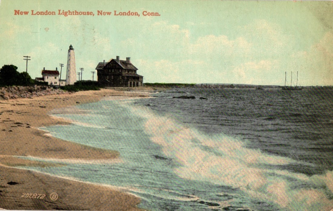 New London Lighthouse and Coastal Scene, New London, Connecticut, 1911 postcard. (1 of 2)