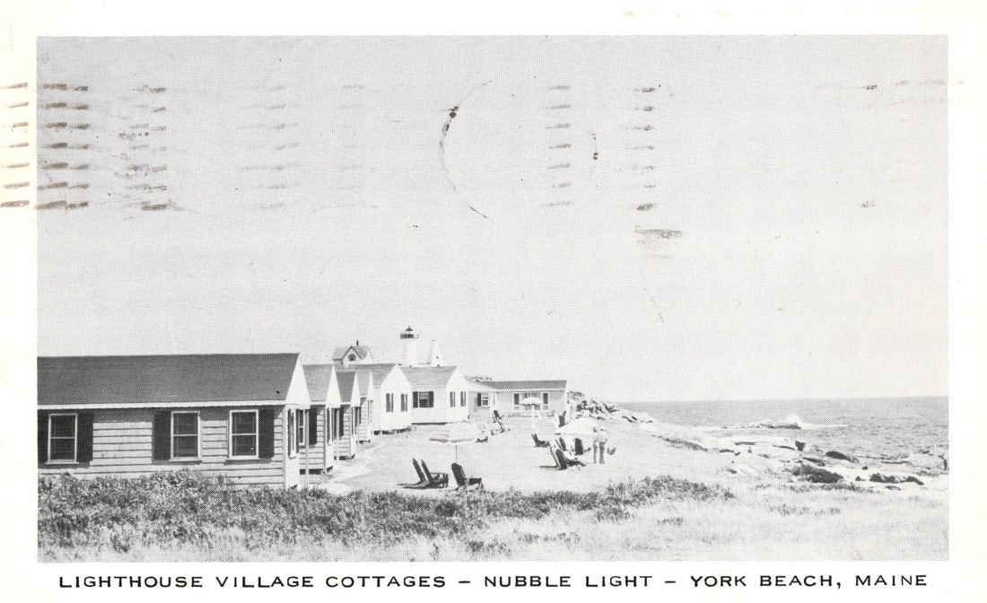 Scenic Nubble Light Lighthouse Village Cottages, York Beach, Maine, 1958 Vintage Photo Postcard (1 of 2)
