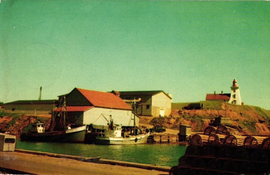 Souris Lighthouse & Fishing Boats Harbor View, Prince Edward Island, Canada postcard (1 of 2)