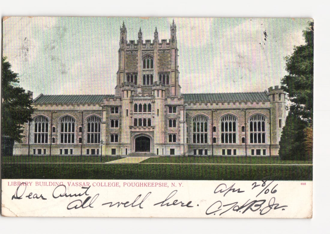 Historic postcard showing the Library Building at Vassar College, Poughkeepsie, New York (1 of 2)
