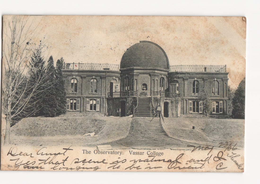 Historic Vassar College Observatory building photograph postcard, Poughkeepsie, New York, c. 1908. (1 of 2)