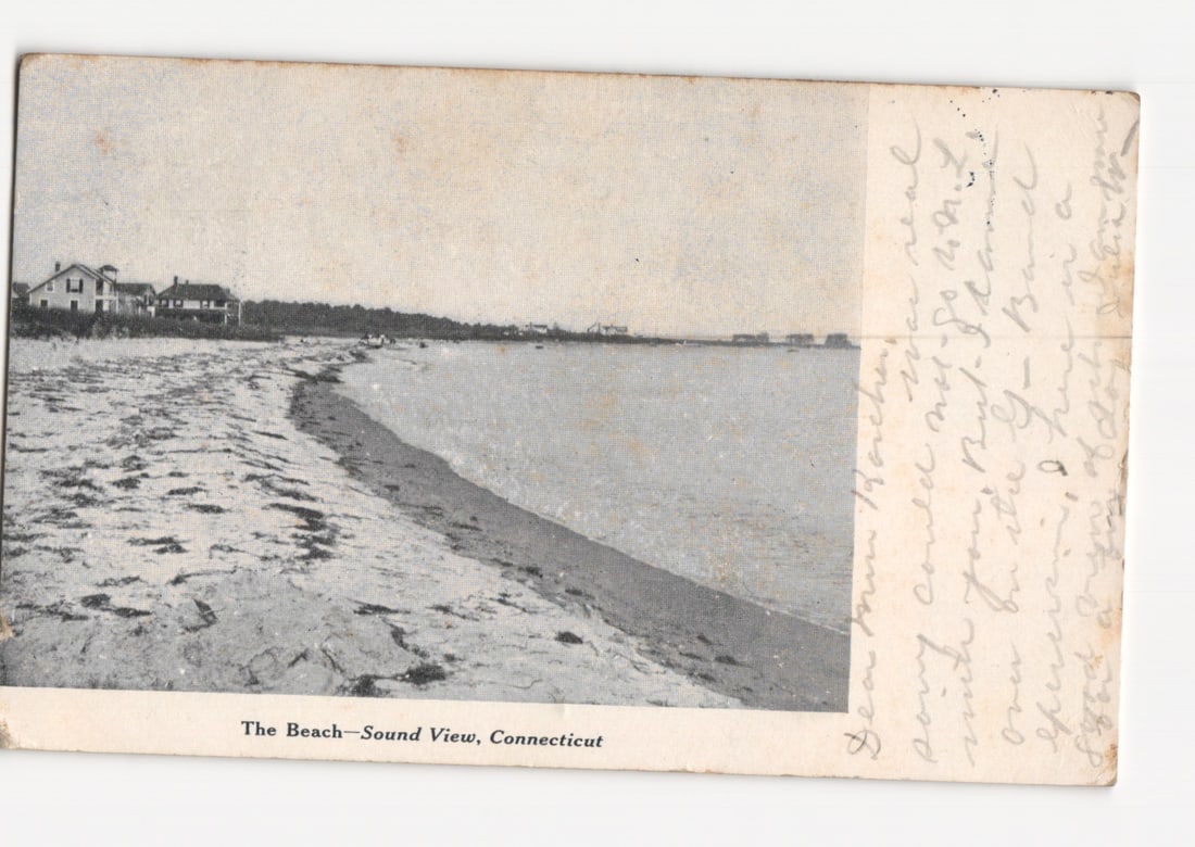 Early 20th Century postcard of Sound View, Connecticut Beach with Distant Houses, 1906 (1 of 2)