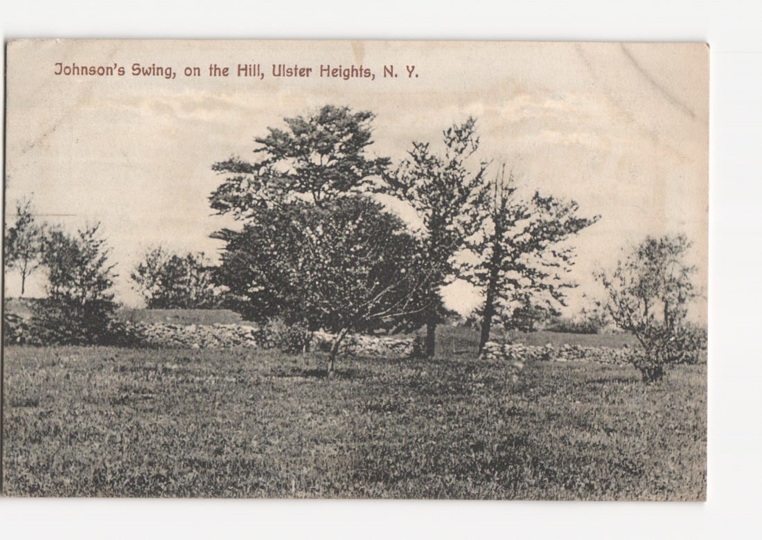 Historic Ulster Heights, N.Y. landscape postcard of Johnson's Swing on a hill, circa 1910. (1 of 2)
