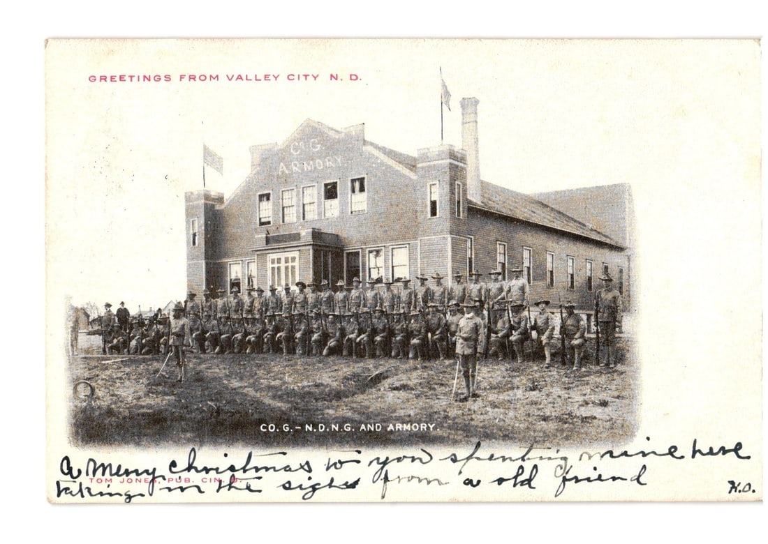 Valley City, North Dakota National Guard Armory and Soldiers, 1906 Real Photo Postcard (1 of 2)