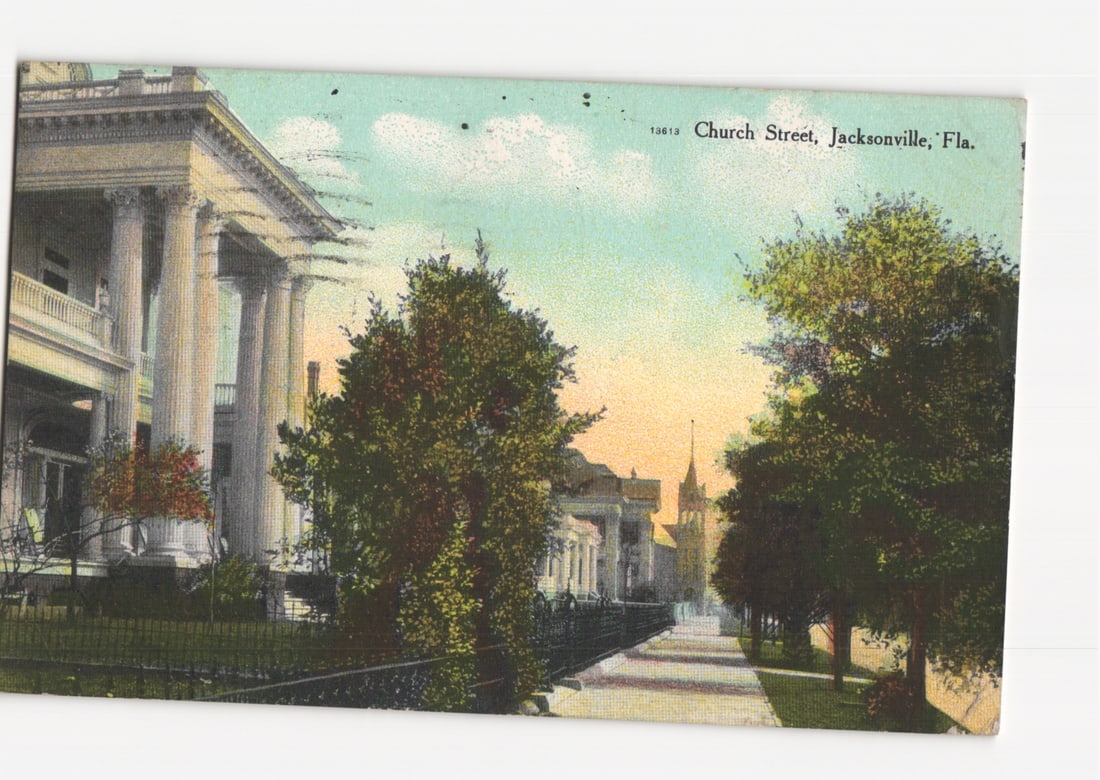 Architectural View of Church Street, Jacksonville, Florida, Early 20th Century Postcard (1 of 2)