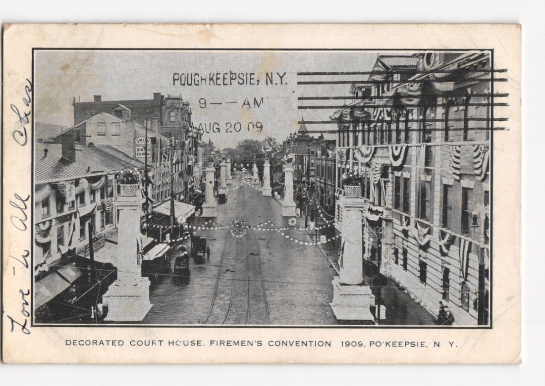 Decorated Poughkeepsie, NY Street for 1909 Firemen's Convention Real Photo Postcard (1 of 2)