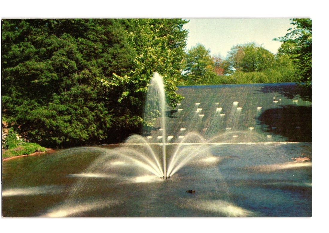 Water Fountain and Cascades in Forest Park, Springfield, Massachusetts, 'Lusterchrome' postcard. (1 of 2)