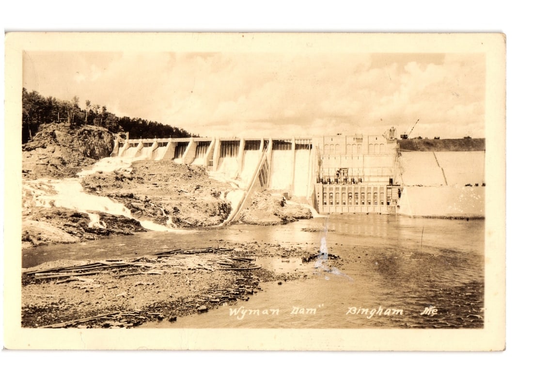 Early 20th Century Real Photo Postcard of Wyman Dam Hydroelectric Plant, Bingham, Maine. (1 of 2)