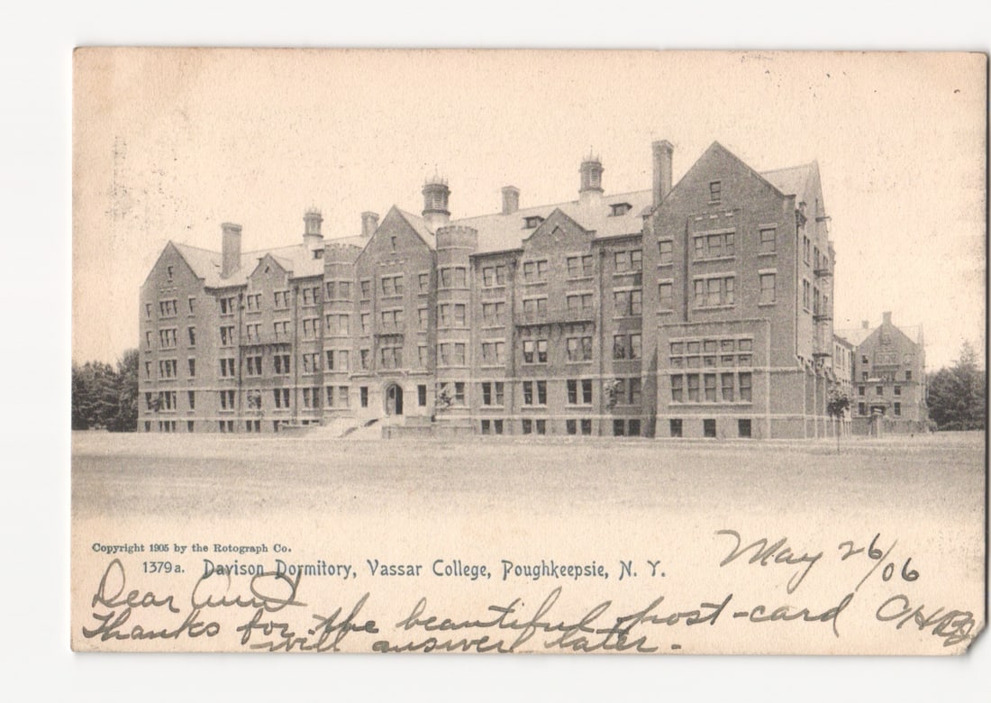 Davison Dormitory, Vassar College, Poughkeepsie, N.Y., 1906 architectural postcard (1 of 2)