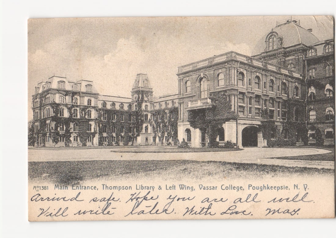 Main Entrance, Thompson Library & Left Wing, Vassar College Postcard, Poughkeepsie, NY, c. 1907 (1 of 2)