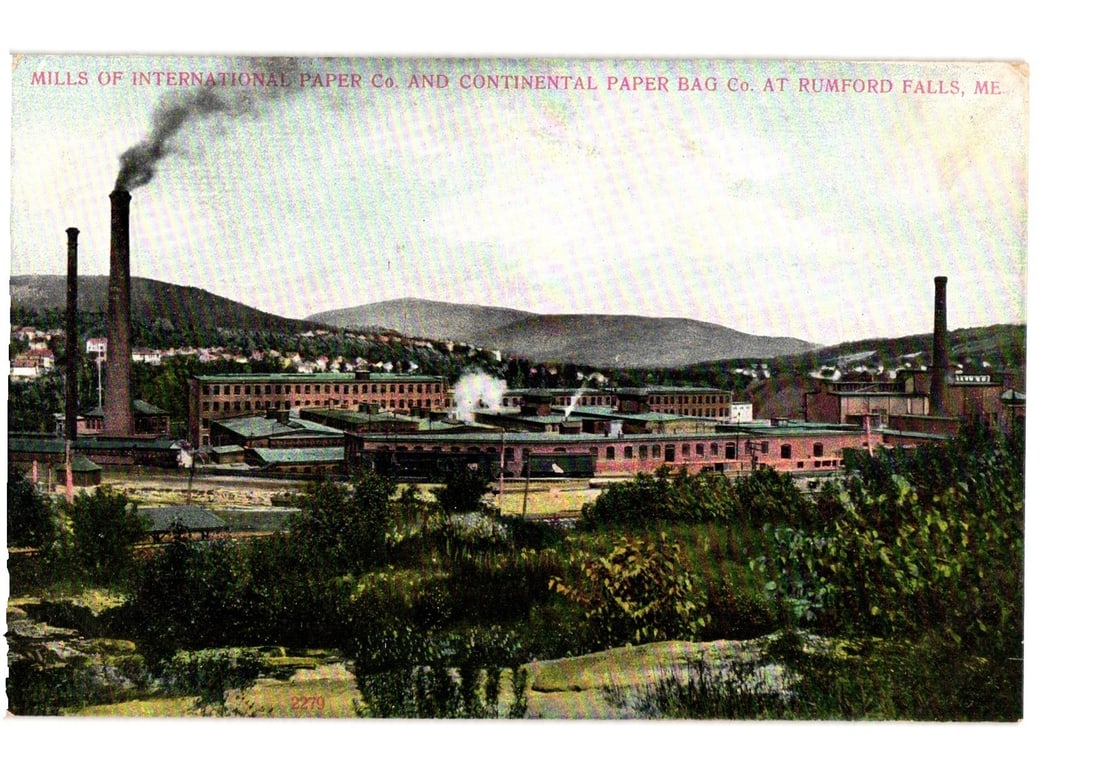 Vintage Industrial Mills Postcard: International Paper & Continental Paper Bag Co., Rumford Falls, (1 of 2)