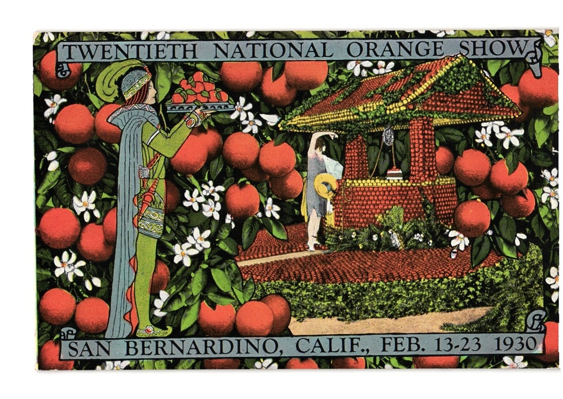 Twentieth National Orange Show San Bernardino, Calif. 1930 Illustrated Advertising Postcard (1 of 2)