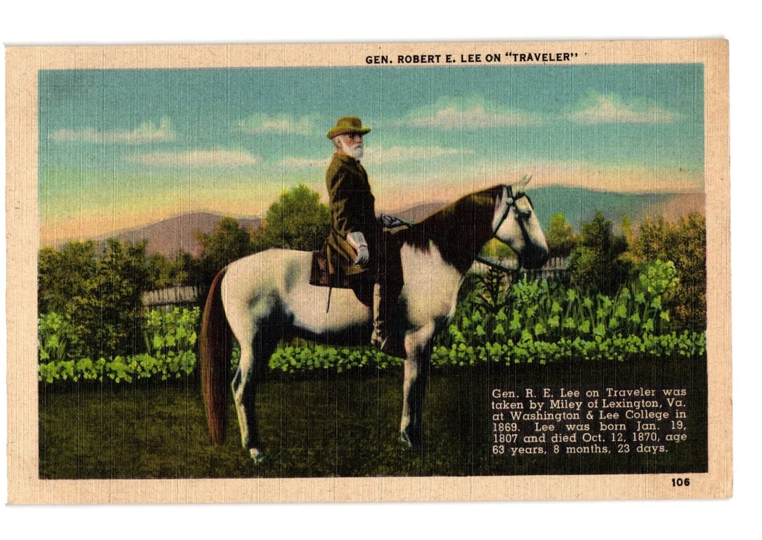 Historic Postcard: General Robert E. Lee on Traveler, Lexington, Virginia, 1869 Postcard Portrait. (1 of 2)
