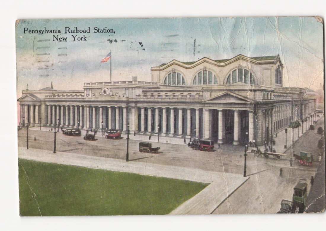 Architectural Lithograph Postcard of Pennsylvania Railroad Station, New York, c. 1912 (1 of 2)