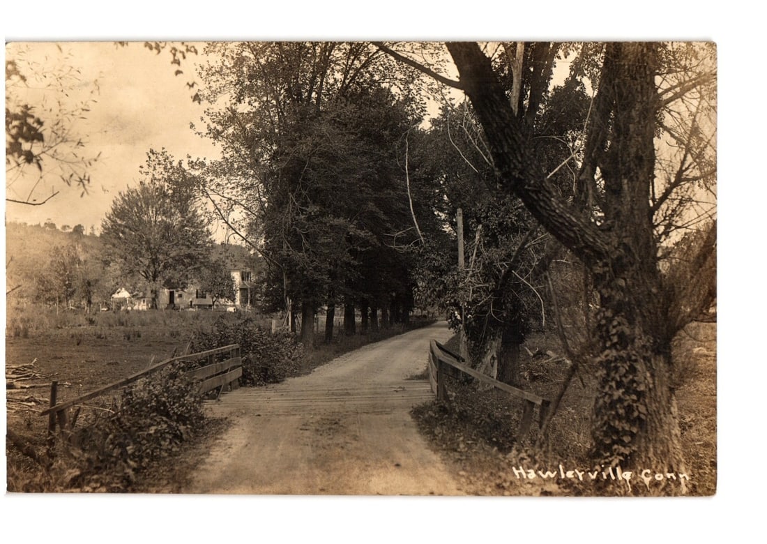 Rural Hawleyville, Connecticut, Road with Trees and House, Early 20th Century postcard (1 of 2)