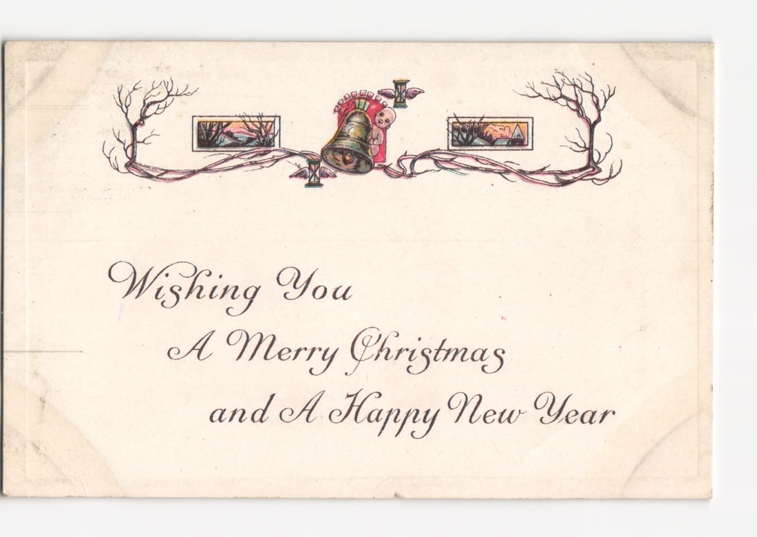 Early 20th Century Christmas and New Year Greeting Illustration Postcard, Glen Head, New York (1 of 2)