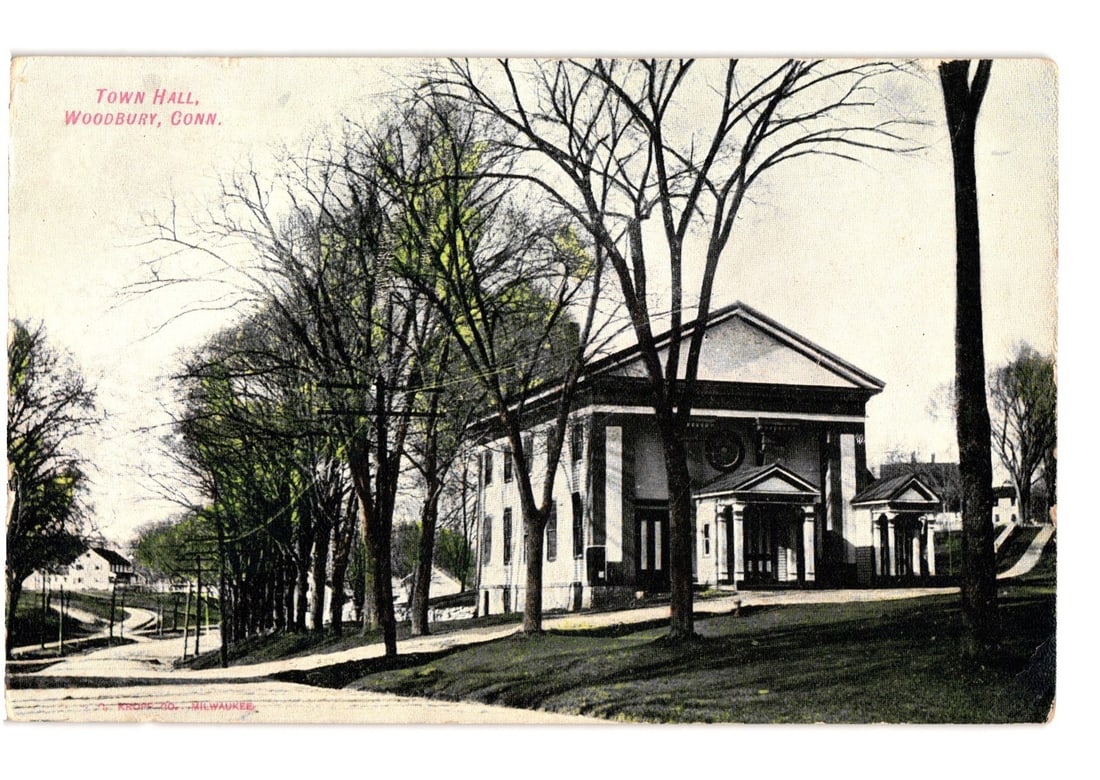 Architectural View: Woodbury, Connecticut Town Hall, Early 20th Century Printed Postcard (1 of 2)