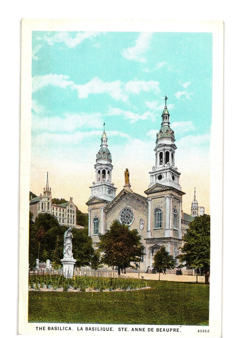 Historic Basilica, Ste. Anne de Beaupre, Quebec, Canada, early 20th-century photochrome postcard. (1 of 2)