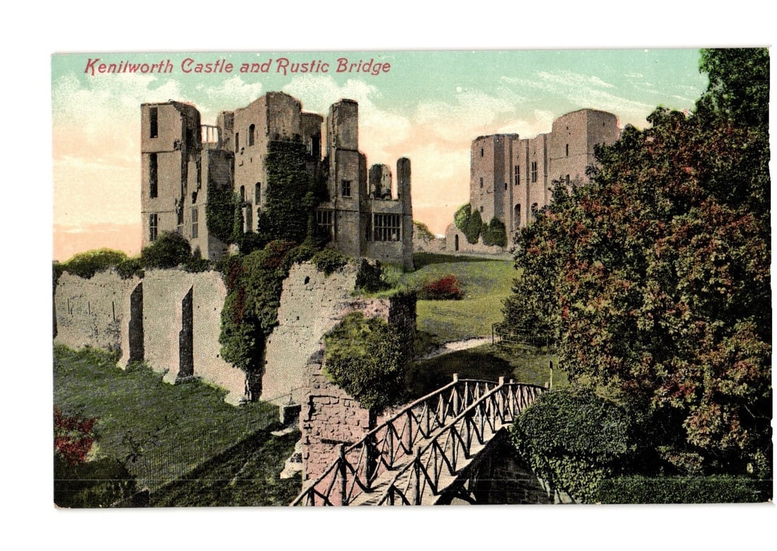 Early 20th Century Postcard: Kenilworth Castle Ruins and Rustic Bridge in England. (1 of 2)