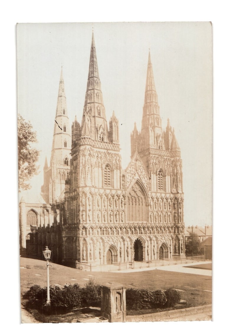 Detailed Architectural Study of a British Gothic Cathedral Facade Postcard, Early 20th Century (1 of 2)