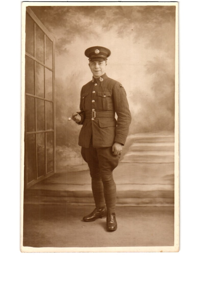 Vintage Sepia Real Photo Postcard of Young Soldier in Military Uniform, Studio Portrait, c. (1 of 2)