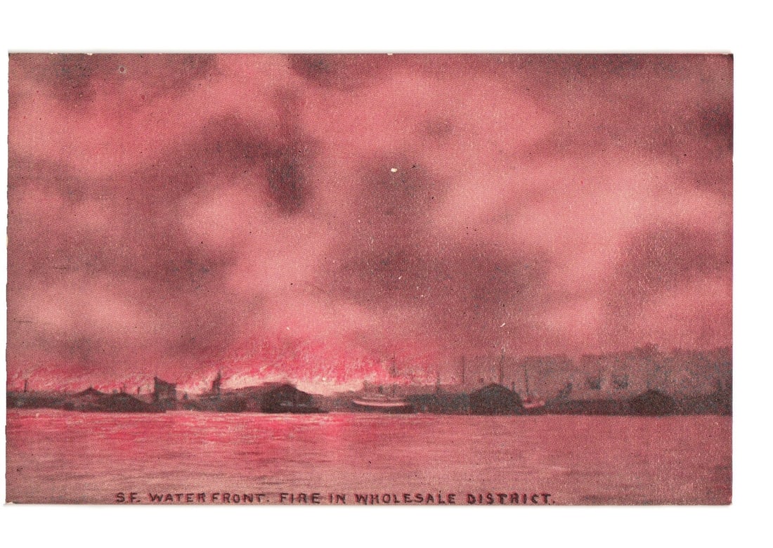 Panoramic View of Waterfront Wholesale District Fire, Early 20th Century Catastrophe Postcard (1 of 2)