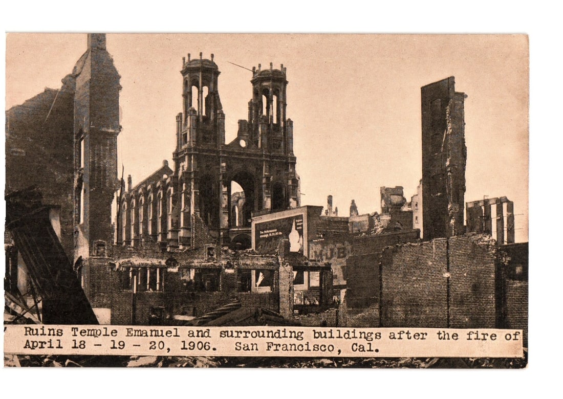 Postcard: San Francisco Temple Emanu-El Ruins after the April 18-20, 1906 Fire Disaster. (1 of 2)