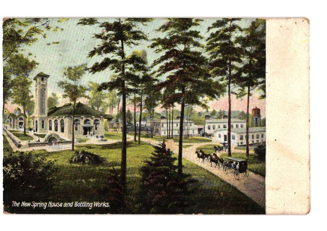 Panoramic View of The New Spring House and Bottling Works Complex Early 1900s Postcard (1 of 2)