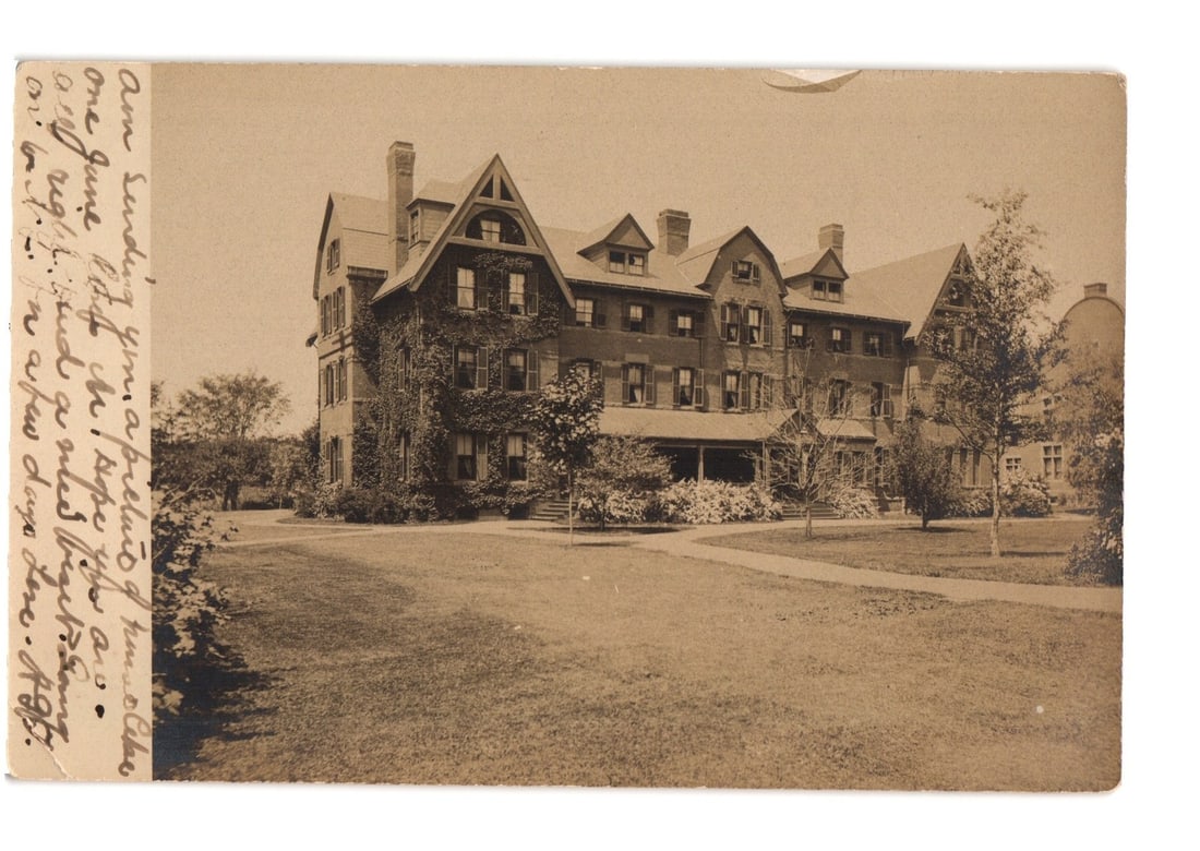 Large Ivy-Covered Institutional Building, Northampton, Mass. 1907 Photographic Postcard (1 of 2)