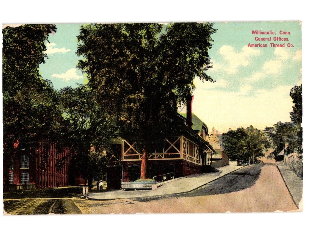 Willimantic, Conn. American Thread Co. General Offices, historic early 20th-century postcard. (1 of 2)